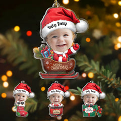 Personalized Baby Photo Ornament - Customized Baby Name Shaped Acrylic Ornaments, Baby Keepsake Gifts, Baby Santa Claus Christmas Ornament