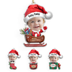Personalized Baby Photo Ornament - Customized Baby Name Shaped Acrylic Ornaments, Baby Keepsake Gifts, Baby Santa Claus Christmas Ornament