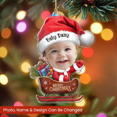 Personalized Baby Photo Ornament - Customized Baby Name Shaped Acrylic Ornaments, Baby Keepsake Gifts, Baby Santa Claus Christmas Ornament