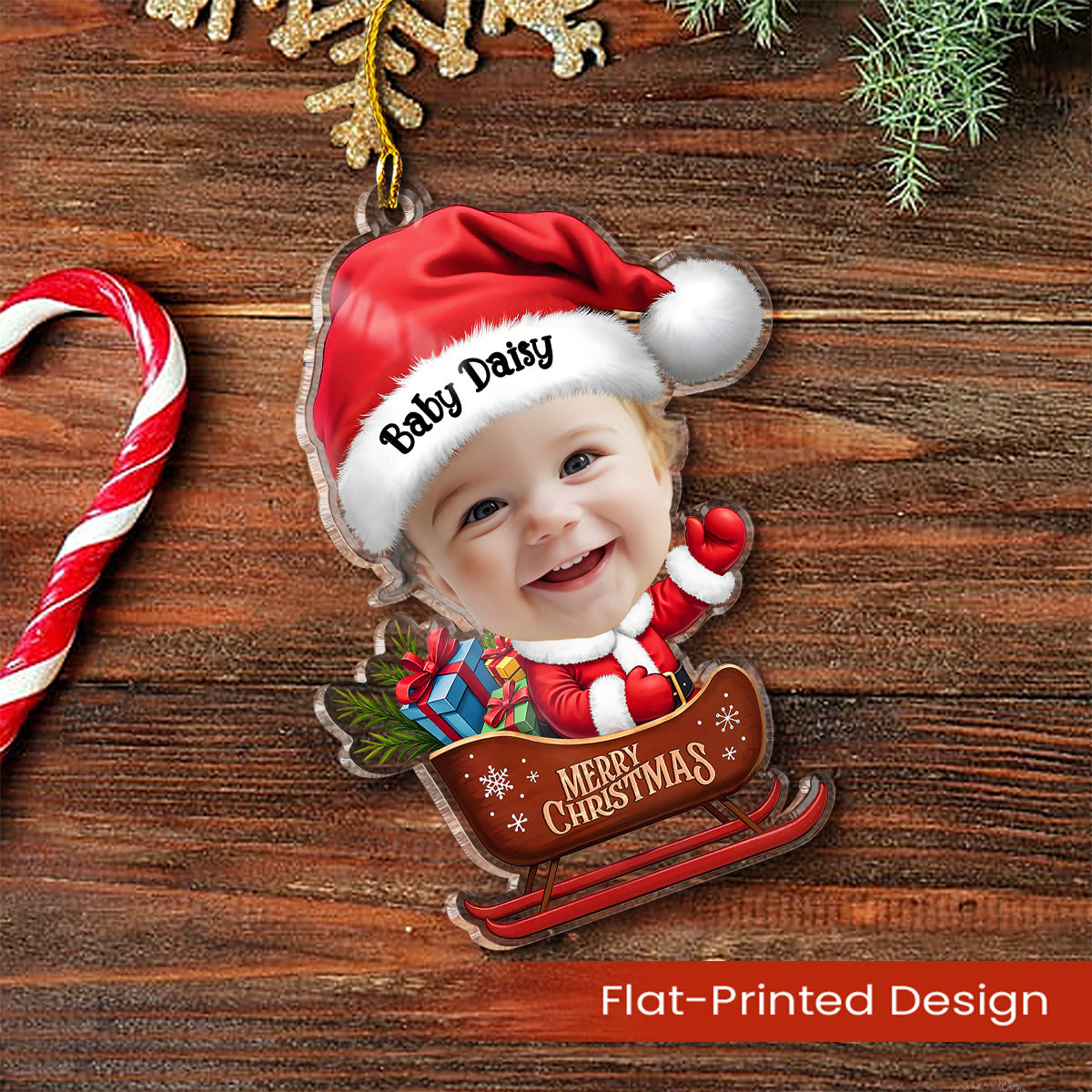 Personalized Baby Photo Ornament - Customized Baby Name Shaped Acrylic Ornaments, Baby Keepsake Gifts, Baby Santa Claus Christmas Ornament