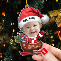 Personalized Baby Photo Ornament - Customized Baby Name Shaped Acrylic Ornaments, Baby Keepsake Gifts, Baby Santa Claus Christmas Ornament