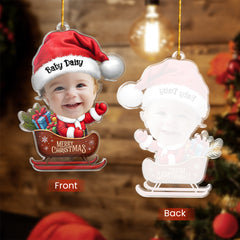 Personalized Baby Photo Ornament - Customized Baby Name Shaped Acrylic Ornaments, Baby Keepsake Gifts, Baby Santa Claus Christmas Ornament