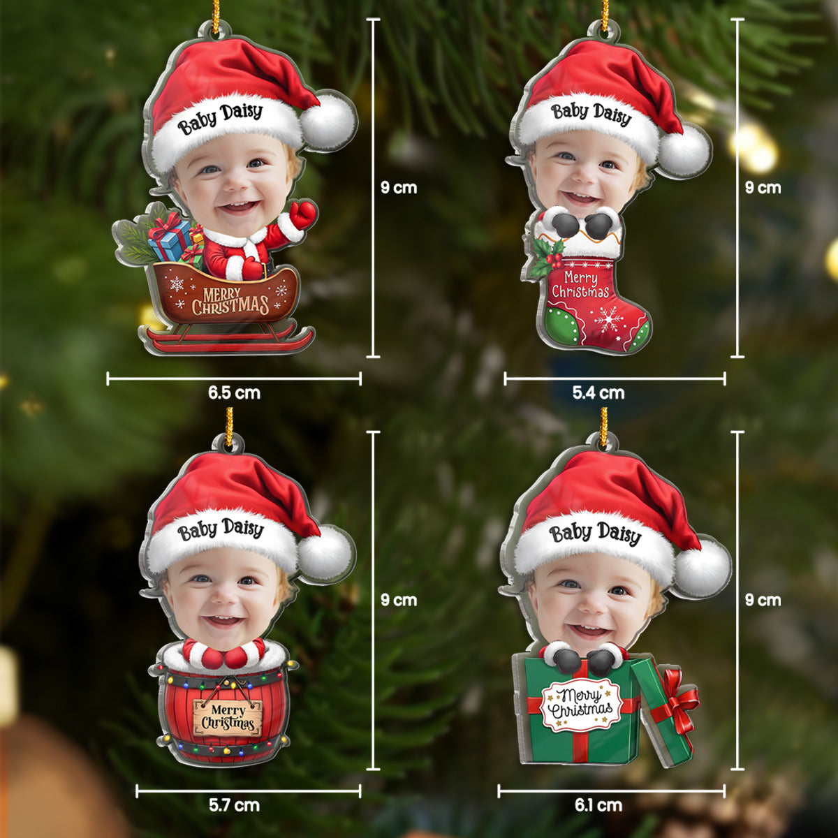 Personalized Baby Photo Ornament - Customized Baby Name Shaped Acrylic Ornaments, Baby Keepsake Gifts, Baby Santa Claus Christmas Ornament