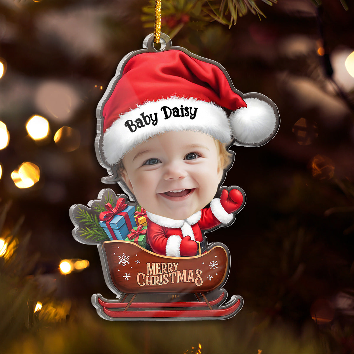 Personalized Baby Photo Ornament - Customized Baby Name Shaped Acrylic Ornaments, Baby Keepsake Gifts, Baby Santa Claus Christmas Ornament