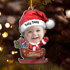 Personalized Baby Photo Ornament - Customized Baby Name Shaped Acrylic Ornaments, Baby Keepsake Gifts, Baby Santa Claus Christmas Ornament