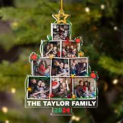 Personalized Family Name Photo Ornament - Customized Photo Christmas Tree Shaped Acrylic Ornaments, Custom Ornaments, Birthday Gift for Family Members