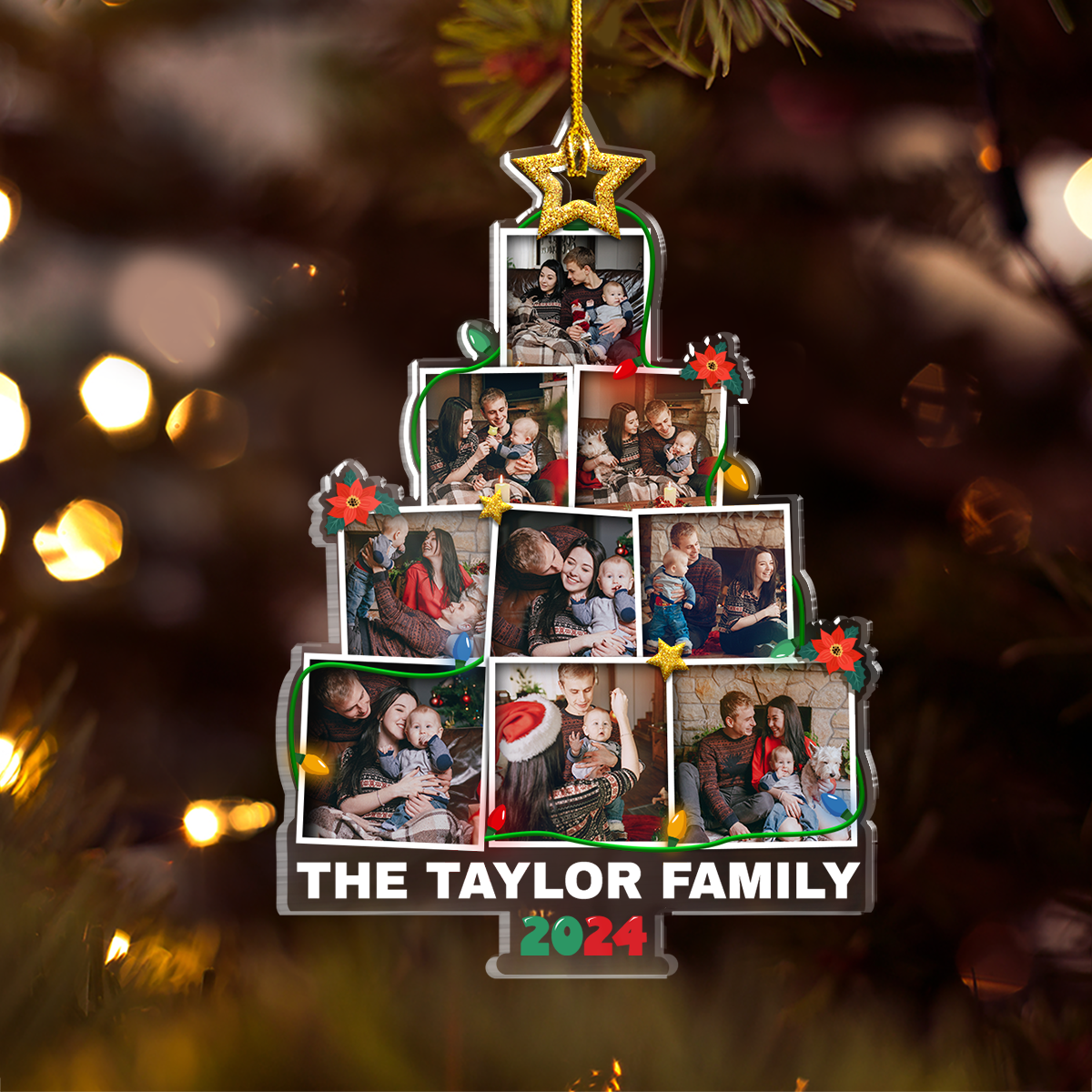Personalized Family Name Photo Ornament - Customized Photo Christmas Tree Shaped Acrylic Ornaments, Custom Ornaments, Birthday Gift for Family Members