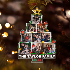 Personalized Family Name Photo Ornament - Customized Photo Christmas Tree Shaped Acrylic Ornaments, Custom Ornaments, Birthday Gift for Family Members