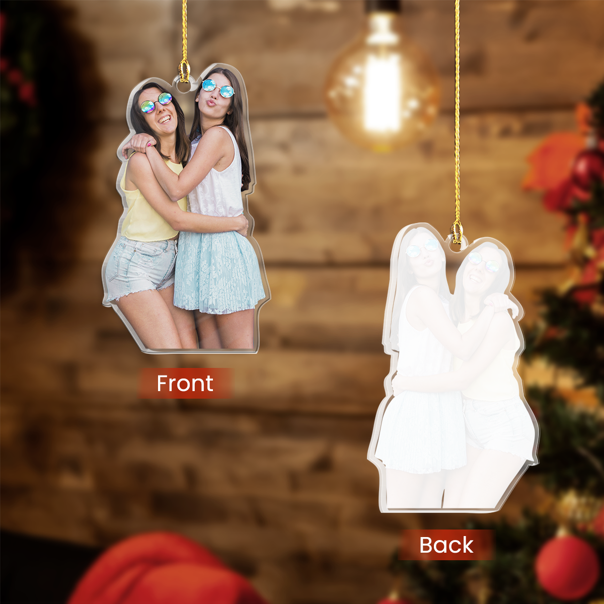 Personalized Best Friend Photo Ornament - Customized Besties Picture Shaped Acrylic Ornaments, Gift for Friends Bestie, Custom Christmas Ornaments