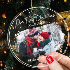 Personalized Couple Ornament - Customized Couple Photo Shaped Acrylic Ornaments, Our First Christmas Together, Gifts for Husband Wife