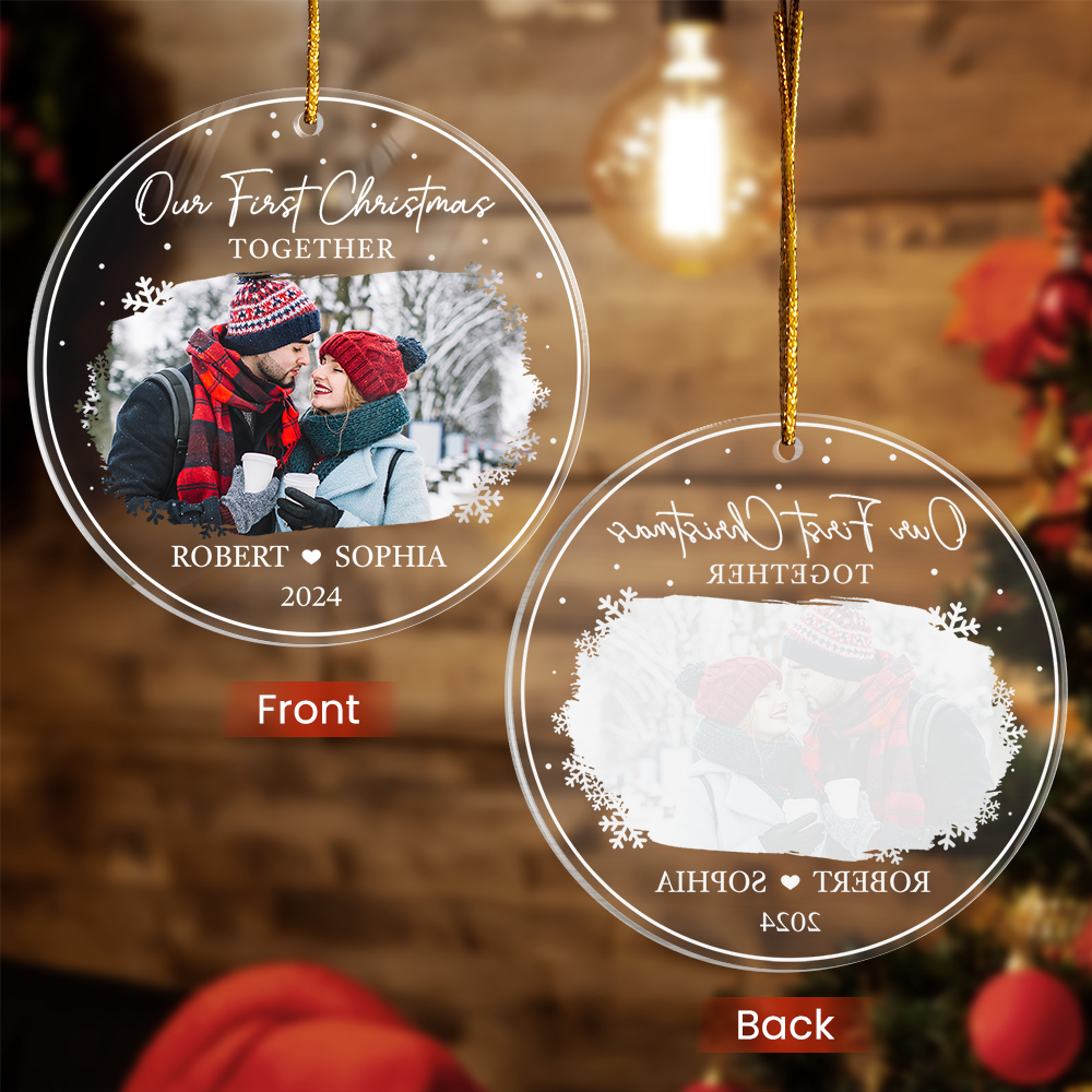 Personalized Couple Ornament - Customized Couple Photo Shaped Acrylic Ornaments, Our First Christmas Together, Gifts for Husband Wife
