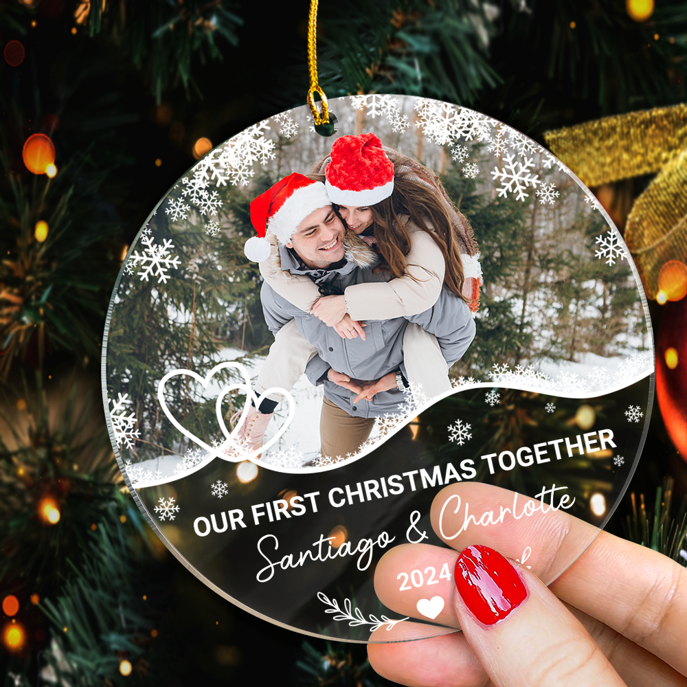 Personalized Couple Ornament - Customized Photo Shaped Acrylic Ornaments, Gifts for Husband Wife, Our First Christmas Together