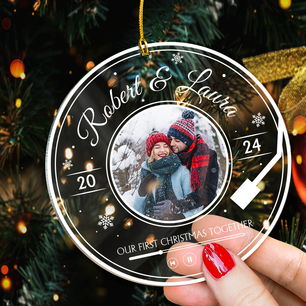 Personalized Couple Ornament - Customized Couple Photo Shaped Acrylic Ornaments, Gifts for Husband Wife, Our First Christmas