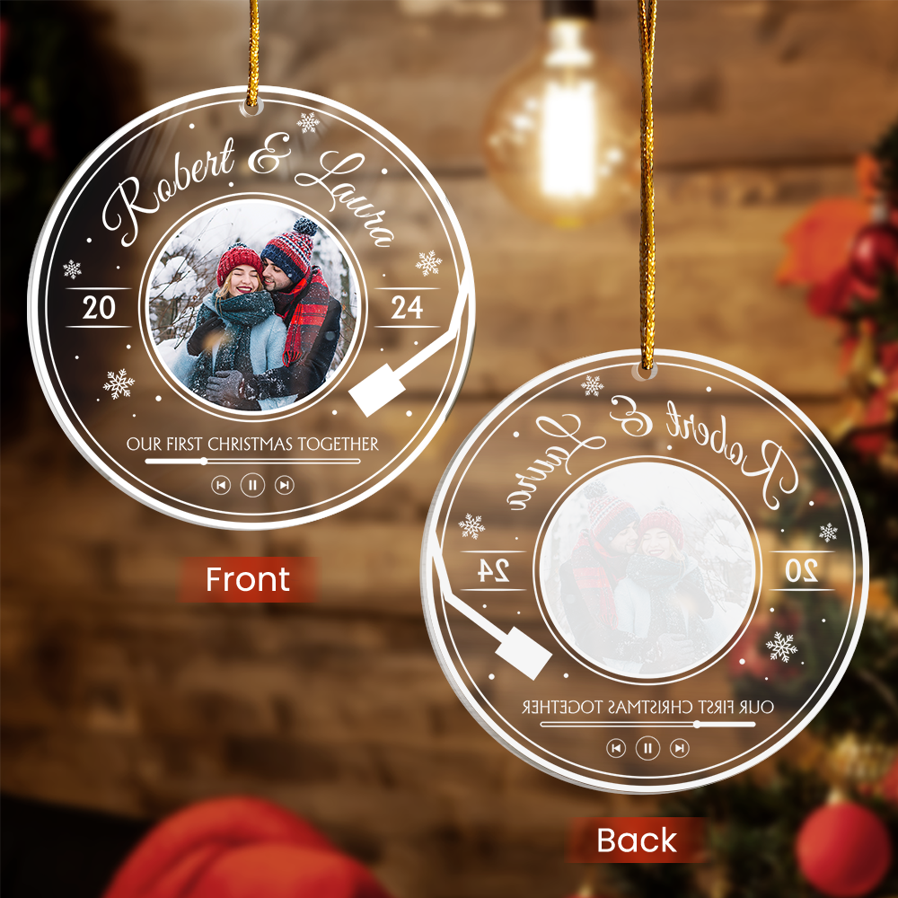 Personalized Couple Ornament - Customized Couple Photo Shaped Acrylic Ornaments, Gifts for Husband Wife, Our First Christmas
