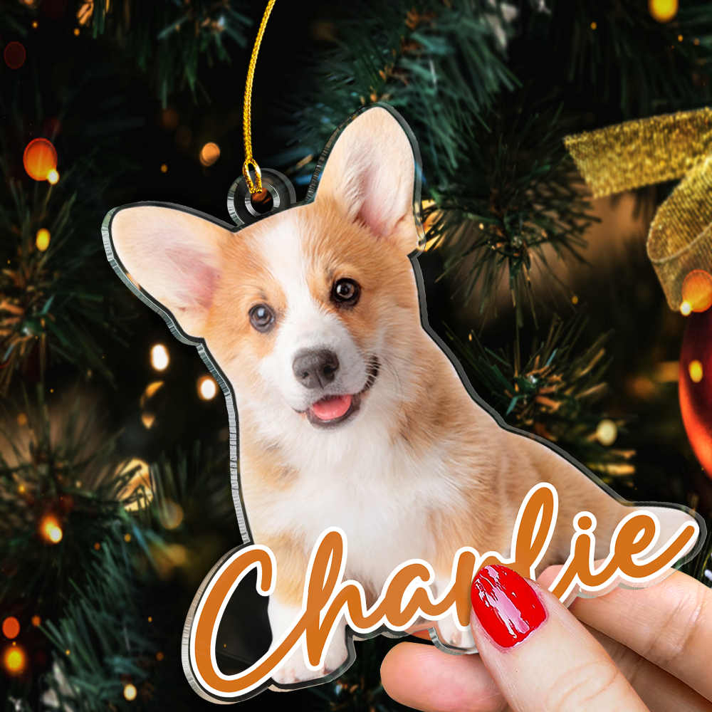 Personalized Dog Cat Photo Ornament - Customized Pet Photo Shaped Acrylic Ornaments, Acrylic Dog Cat Ornaments for Christmas Tree, Gift for Pet Lovers