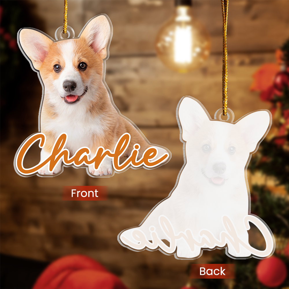 Personalized Dog Cat Photo Ornament - Customized Pet Photo Shaped Acrylic Ornaments, Acrylic Dog Cat Ornaments for Christmas Tree, Gift for Pet Lovers
