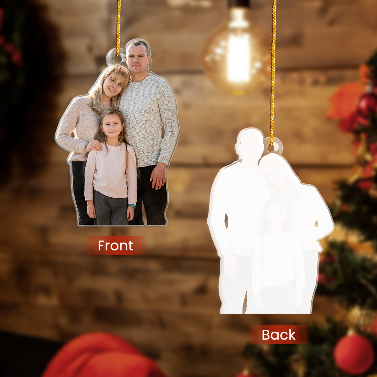 Personalized Family Photo Ornament - Customized Photo Shaped Acrylic Ornaments, Custom Christmas Ornaments, Birthday Gift for Family Members