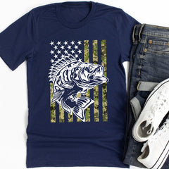 Fishing American Flag Vintage Tshirt USA Bass Fisherman Gift