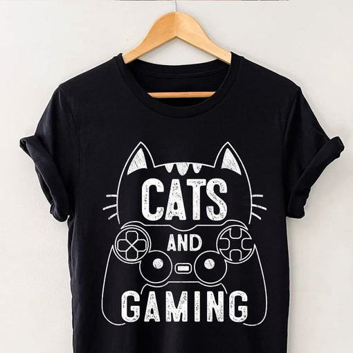 Cats And Gaming Funny Cat Lover Gaming Gift Gamer T-Shirt