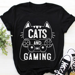 Cats And Gaming Funny Cat Lover Gaming Gift Gamer T-Shirt