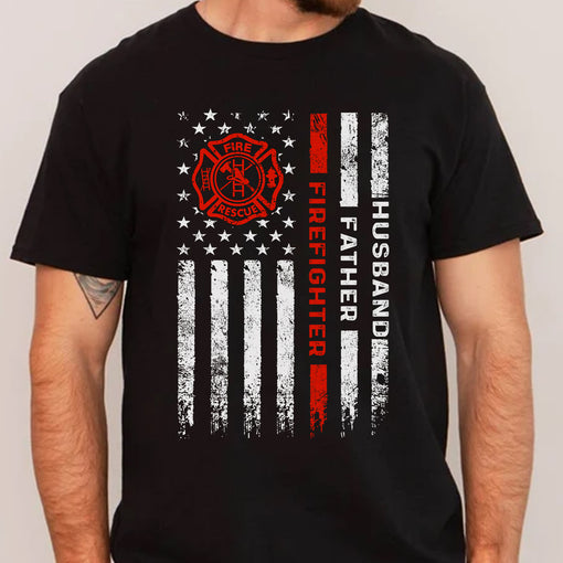 Husband, Brothers, Dad, Boyfriend, Birthday, Father's Day, American Flag, 4th of July, Firefighter, T-Shirts For Men, Black, S