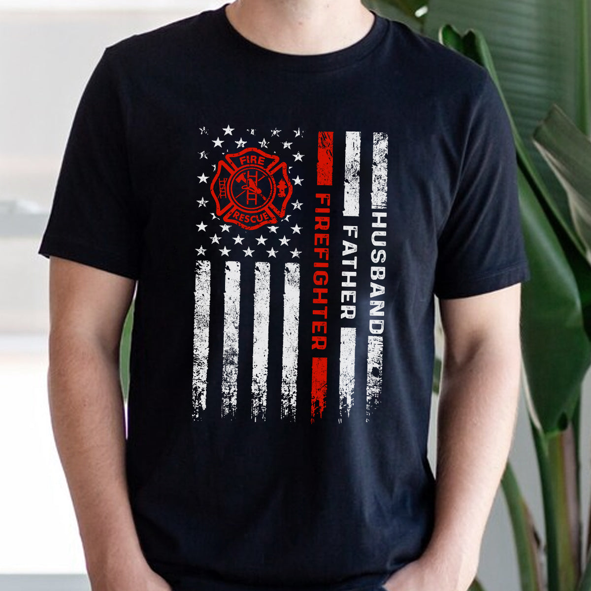 Husband, Brothers, Dad, Boyfriend, Birthday, Father's Day, American Flag, 4th of July, Firefighter, T-Shirts For Men, Black, S