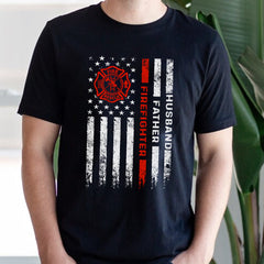 Husband, Brothers, Dad, Boyfriend, Birthday, Father's Day, American Flag, 4th of July, Firefighter, T-Shirts For Men, Black, S