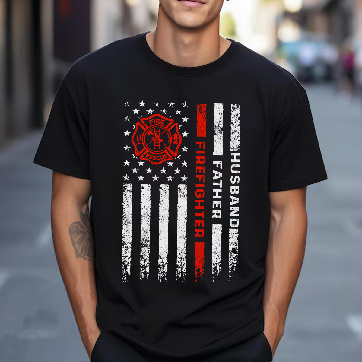 Husband, Brothers, Dad, Boyfriend, Birthday, Father's Day, American Flag, 4th of July, Firefighter, T-Shirts For Men, Black, S