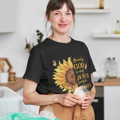 Blessed By God Loved By Jesus Sunflower T-Shirt