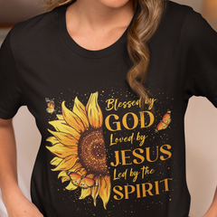 Blessed By God Loved By Jesus Sunflower T-Shirt