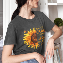 Blessed By God Loved By Jesus Sunflower T-Shirt