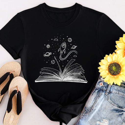 Books and Space T-Shirt Space Lover Gift For Bookworm Astronomy Tee