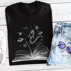 Books and Space T-Shirt Space Lover Gift For Bookworm Astronomy Tee