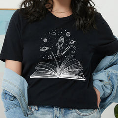 Books and Space T-Shirt Space Lover Gift For Bookworm Astronomy Tee