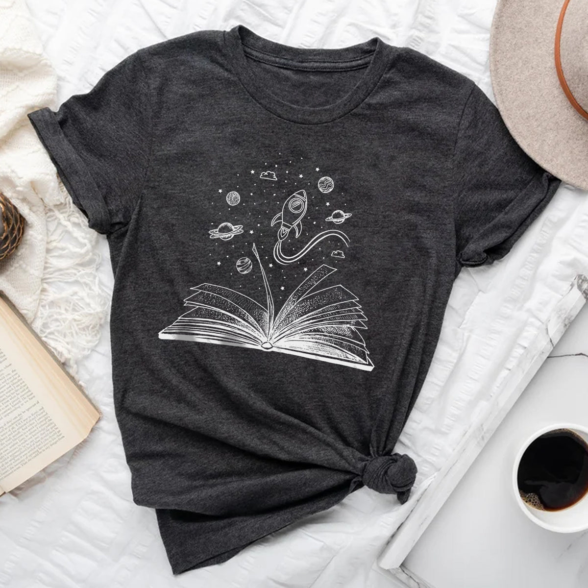 Books and Space T-Shirt Space Lover Gift For Bookworm Astronomy Tee