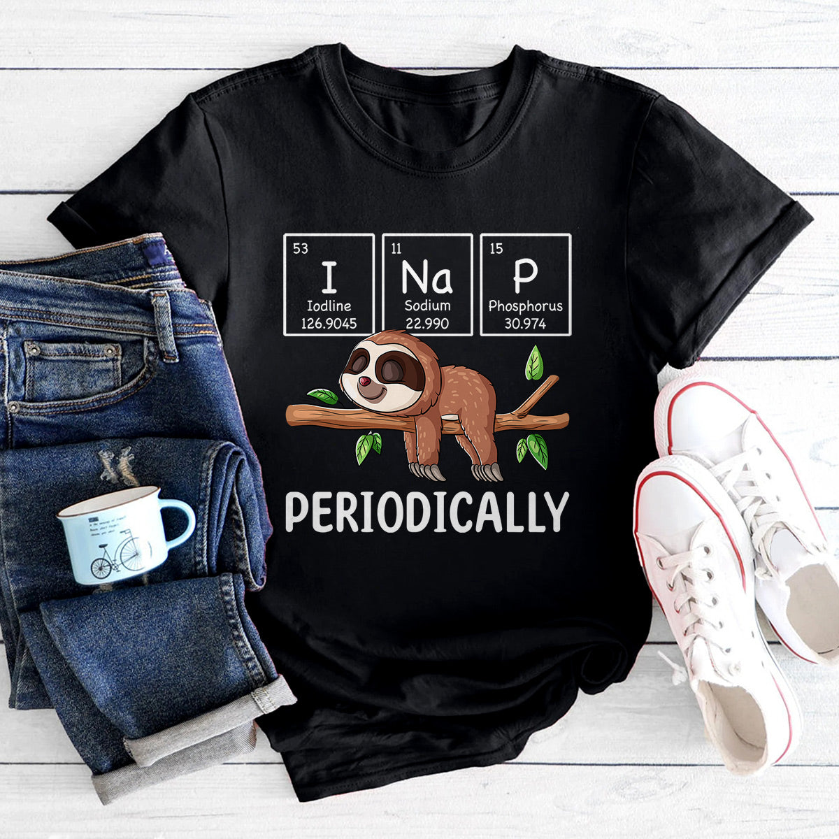 I Nap Periodically Science Sloth Periodic Table Elements T-Shirt