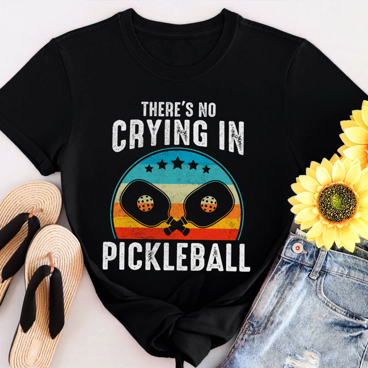 Theres No Crying In Pickleball Sports Love Funny Retro T-Shirt