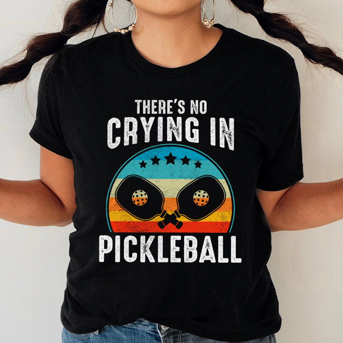 Theres No Crying In Pickleball Sports Love Funny Retro T-Shirt