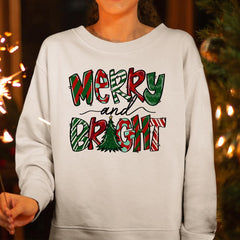 Sandjest Merry Christmas Crewneck Sweatshirt Merry and Bright Xmas Tee Gift for Women Men Friend