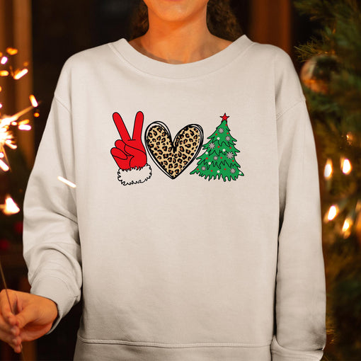 Sandjest Peace Love Christmas Crewneck Sweatshirt Funny Gift for Women Friend Girl Xmas Gifts