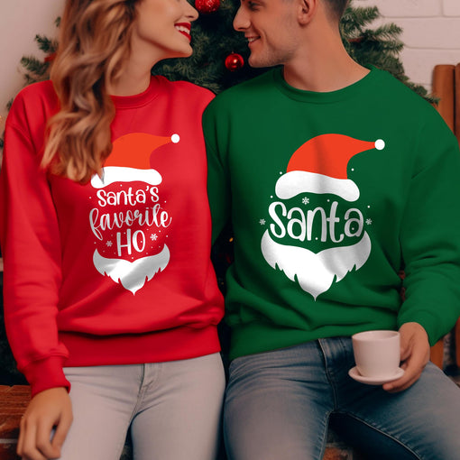 Sandjest Christmas Couple Sweatshirt Santa's Favourite Ho Gifts for Husband Wife Girlfriend Boyfriend