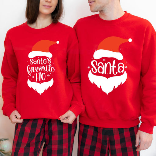 Sandjest Christmas Couple Sweatshirt Santa's Favourite Ho Gifts for Husband Wife Girlfriend Boyfriend