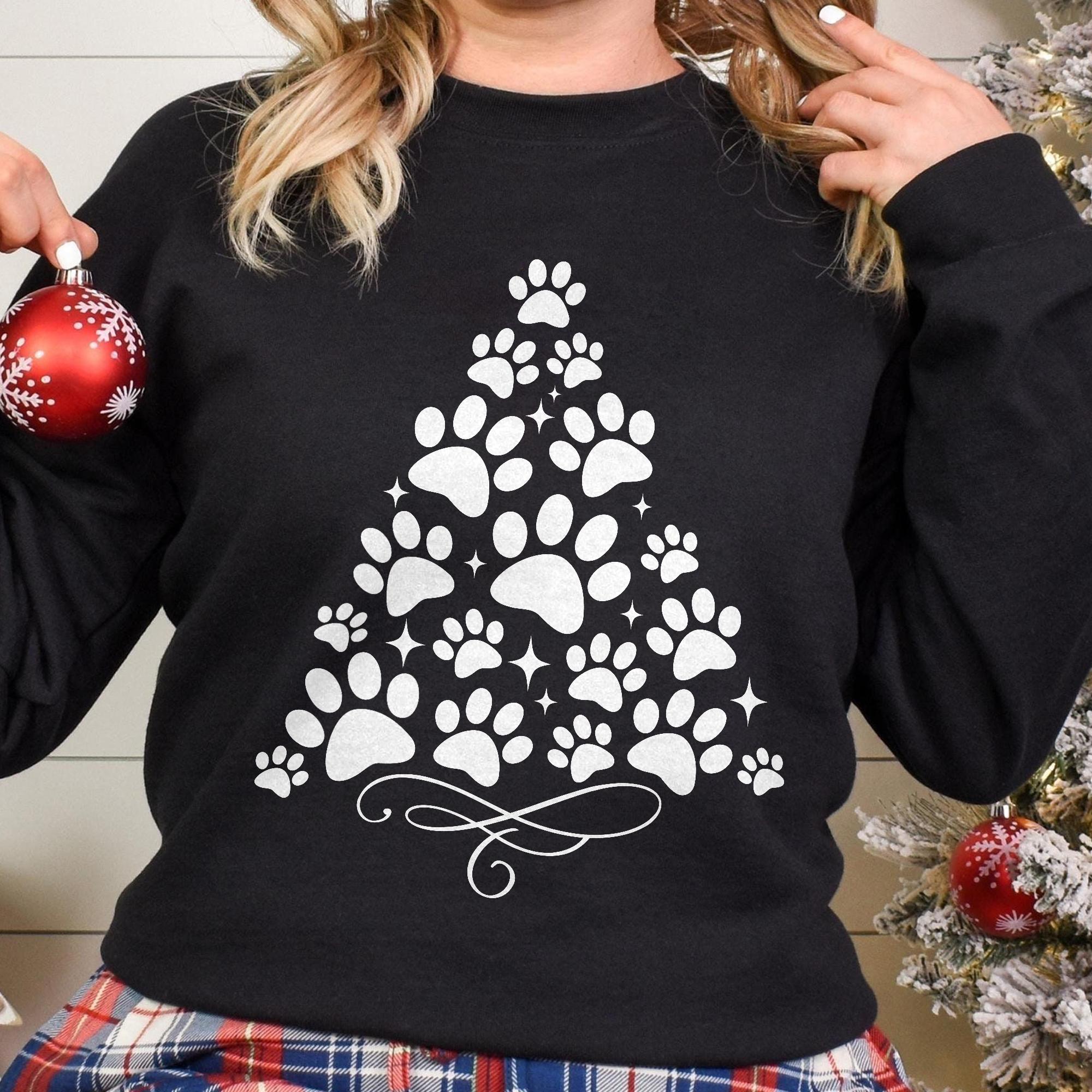 Sandjest Merry Christmas Paw Crewneck Sweatshirt Gift for Pet Lover Dog Mom