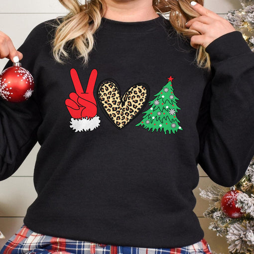 Sandjest Peace Love Christmas Crewneck Sweatshirt Funny Gift for Women Friend Girl Xmas Gifts