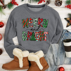 Sandjest Merry Christmas Crewneck Sweatshirt Merry and Bright Xmas Tee Gift for Women Men Friend