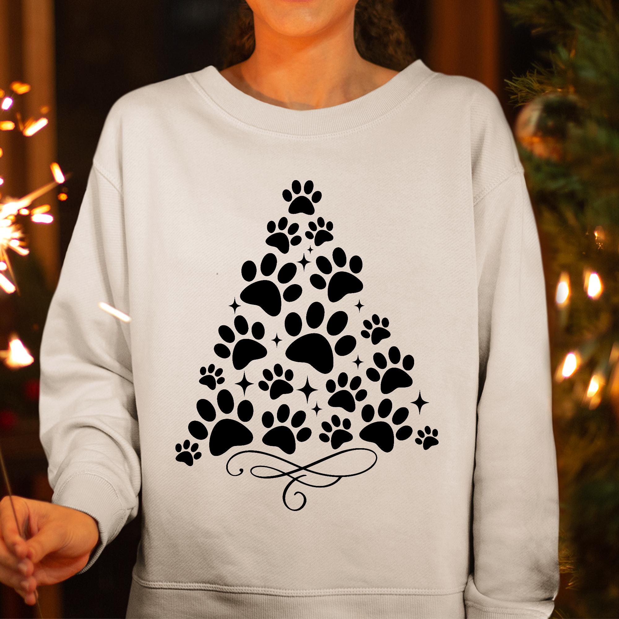 Sandjest Merry Christmas Paw Crewneck Sweatshirt Gift for Pet Lover Dog Mom
