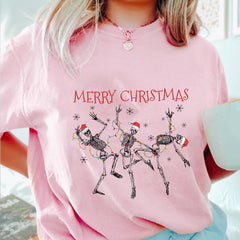 Sandjest Funny Christmas Tshirt Dancing Skeleton Gift for Women Girl Friend