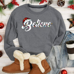 Sandjest Christmas Crewneck Sweatshirt Believe Gift for Girl Friends Women Family Cute Christmas Birthday Gift