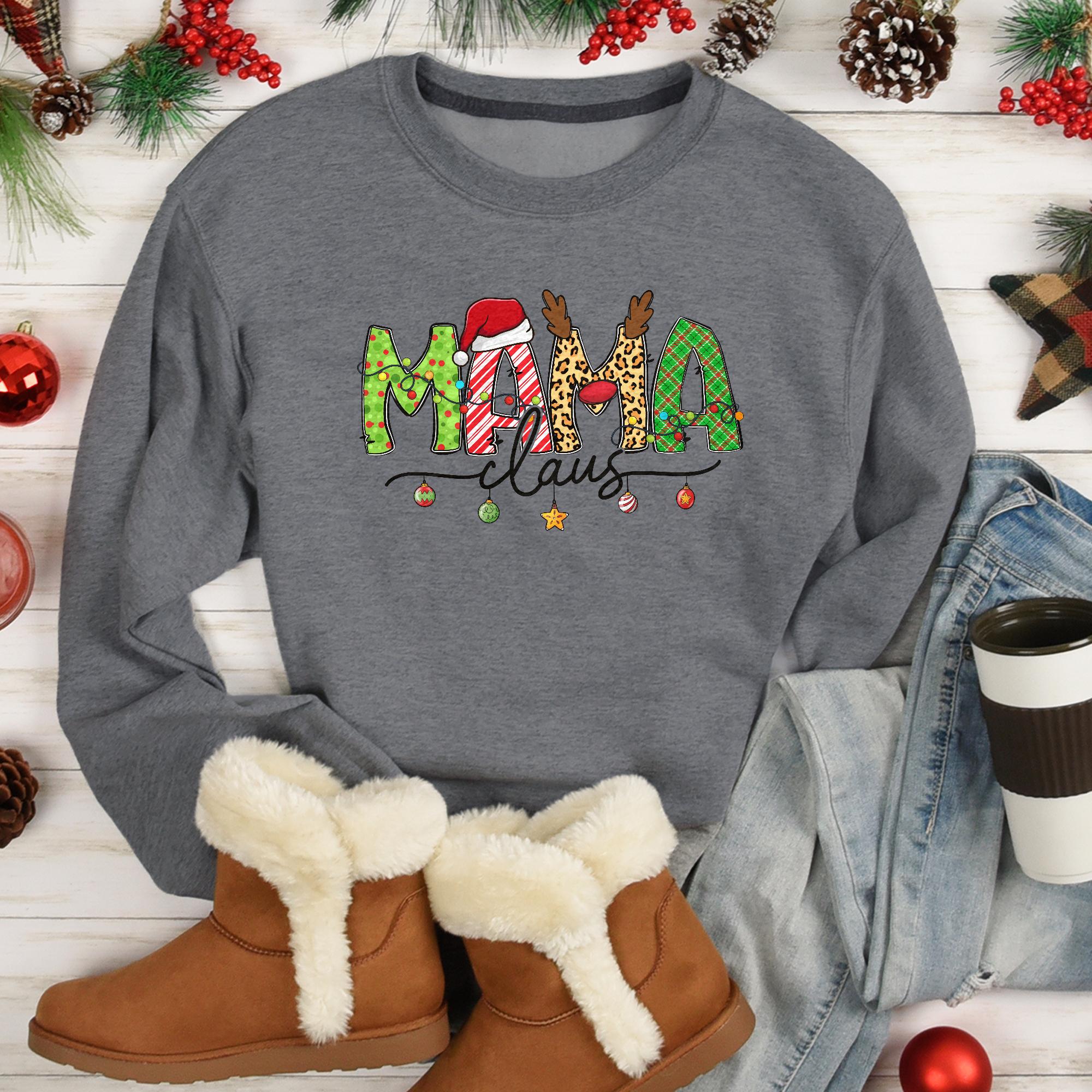 Sandjest Christmas Crewneck Sweatshirt Mama Claus Gift for Mom Mother Women Xmas Gift for Your Beloved