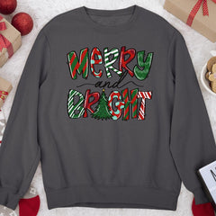 Sandjest Merry Christmas Crewneck Sweatshirt Merry and Bright Xmas Tee Gift for Women Men Friend
